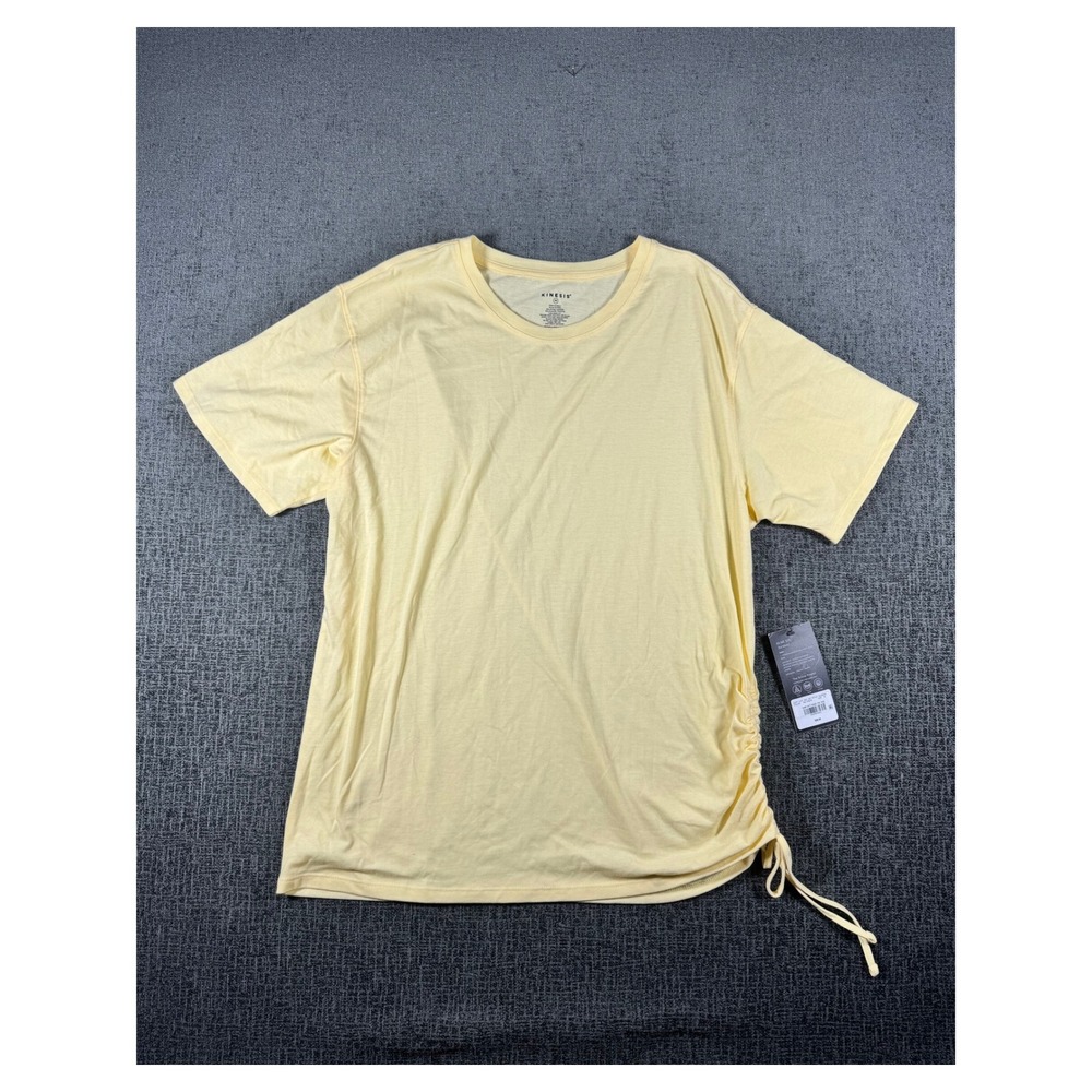 Kinesis Womens Side Tie Ruched Crew Neck Short Sleeve Active Tee Cream Yellow M